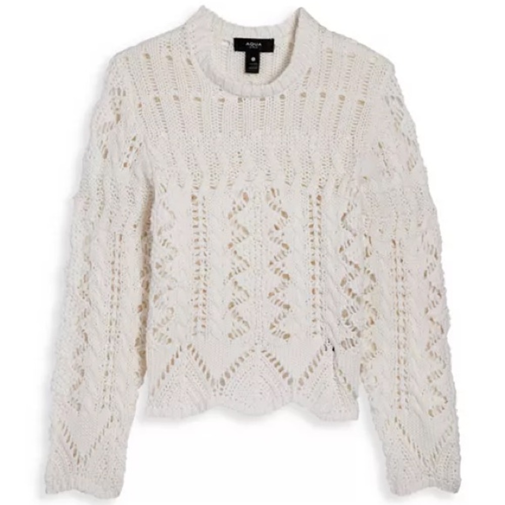 NWT Aqua Girls Cream Crochet Knit Sweater Large 10/12